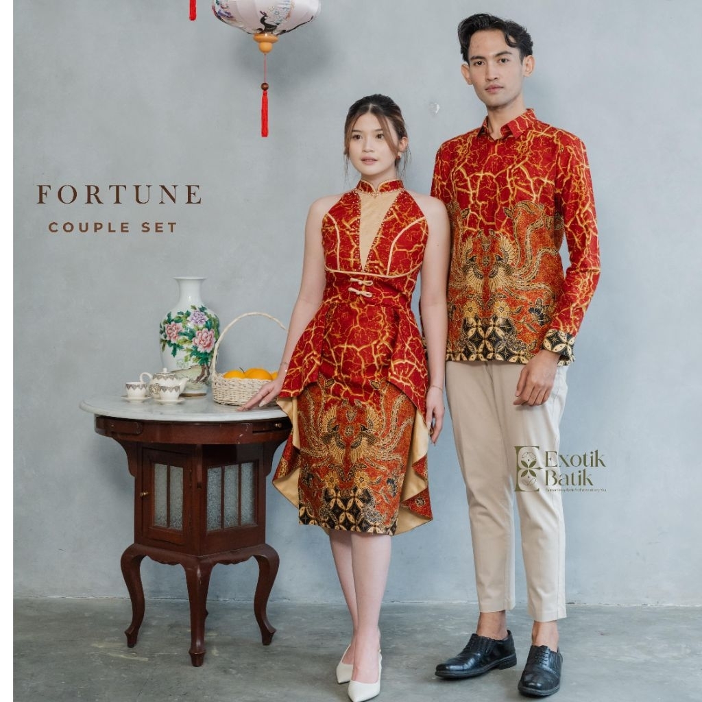 Fortune Dress Batik/Batik Imlek/Batik Pesta/Batik Kondangan/Batik Family Couple set Modern