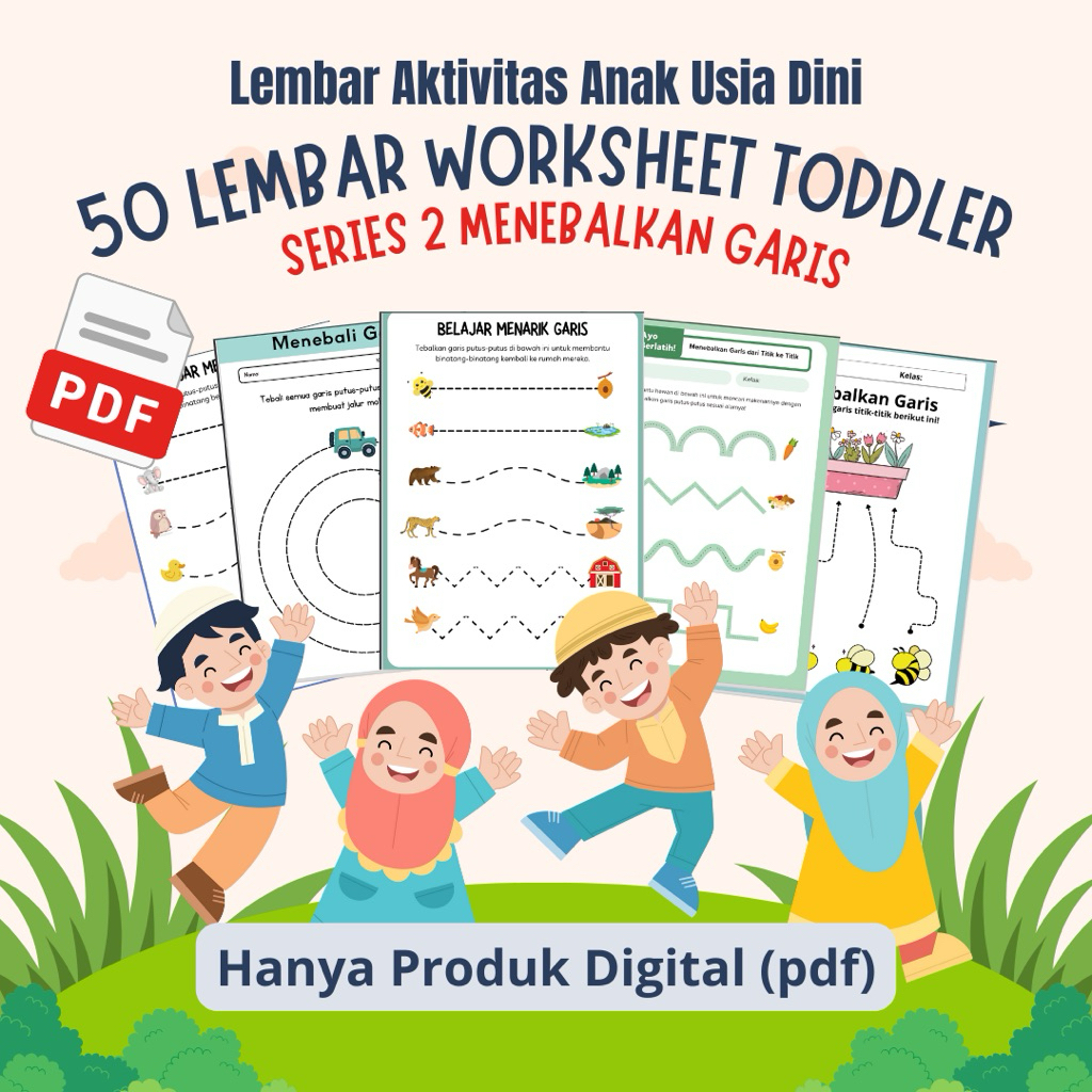 Worksheet Menebalkan Garis untuk Anak Usia 2–3 Tahun | Printable