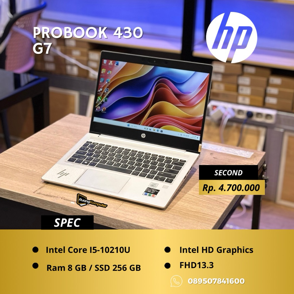 Laptop HP PROBOOK 430 G7 Intel Core I5-10210U RAM 8GB SSD 256GB HD 13.3 Inch Second Bergaransi