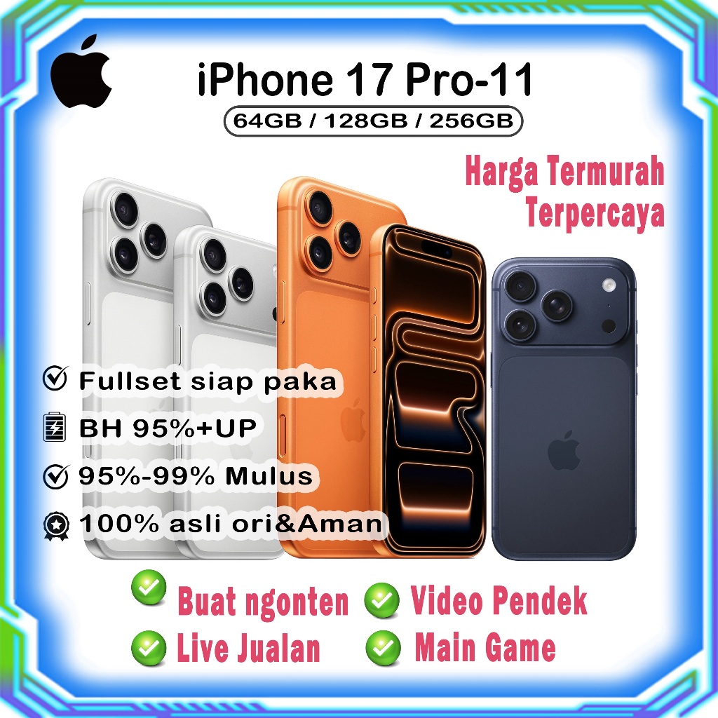 iphone 11-17pro second inter ori 64gb/128gb fullset mulus/wifi only/Stok Terbatas/buat ngonten/live
