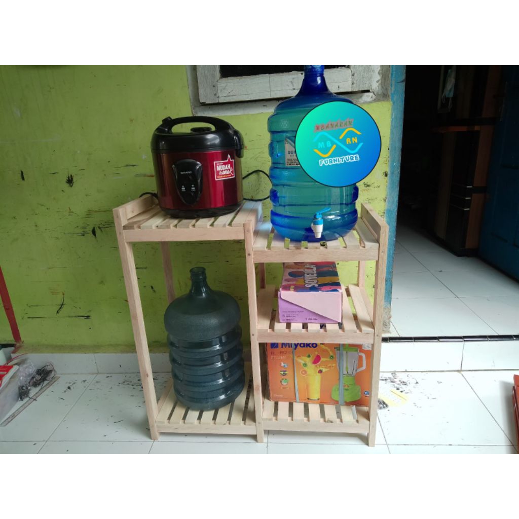Rak Kayu Rice Cooker dan Galon + Pompa Minimalis