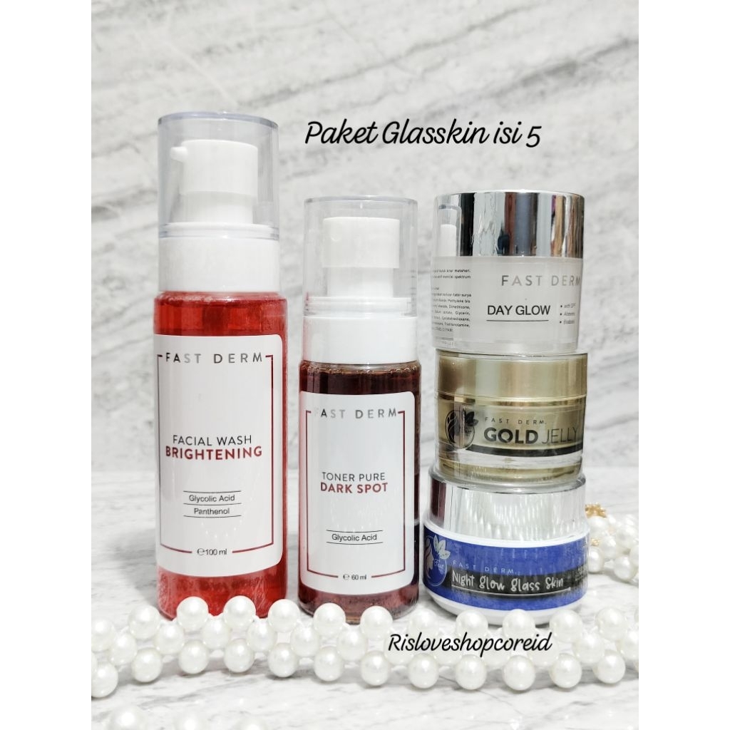 Fast Derm Paket Skincare Wajah Paket Glasskin - Mencerahkan, Mengatasi Flek, dan Merawat Kulit