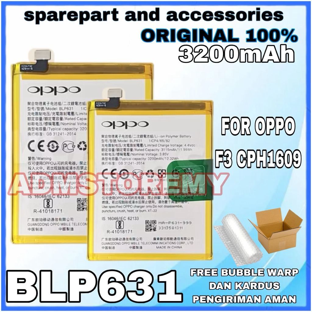 Batre Baterai BLP631 Oppo F3 CPH1609 Battery Batre Tanam Oppo Original (ADMSTOREMY)