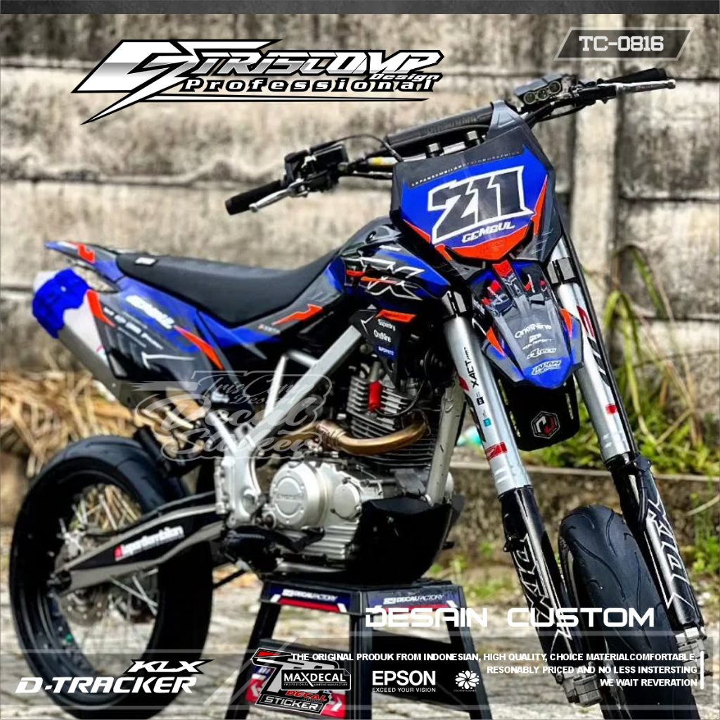 Decal KLX DTX Dtracker 150 New Bahan Hologram / Chrome Metalik Silver Fullbody Warna biru merah Cand