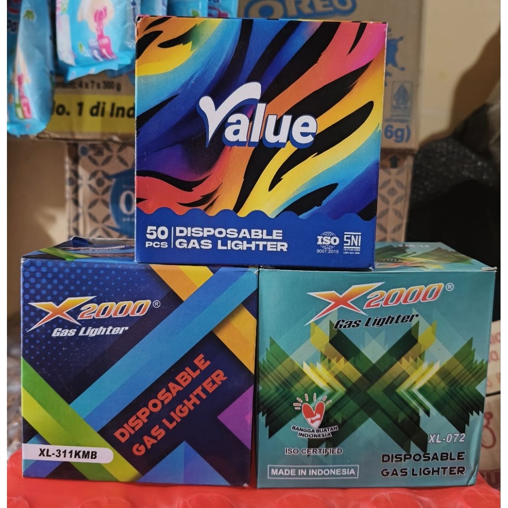 Korek Gas Merek X2000 / Merek Value Gas Lighter ( 1 Kotak isi 50 Pcs )