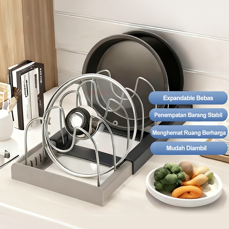 Rak Panci / Rak  Panci Susun Stainless Adjustable / Rak Tutup Panci / Rak Panci Bawah Westafel / Rak