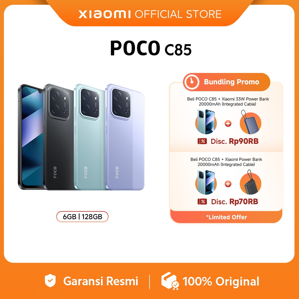 POCO C85 (6/128 GB) (8/256 GB) Baterai besar 6000mAh dengan pengisian daya 33W | Ekspansi RAM hingga