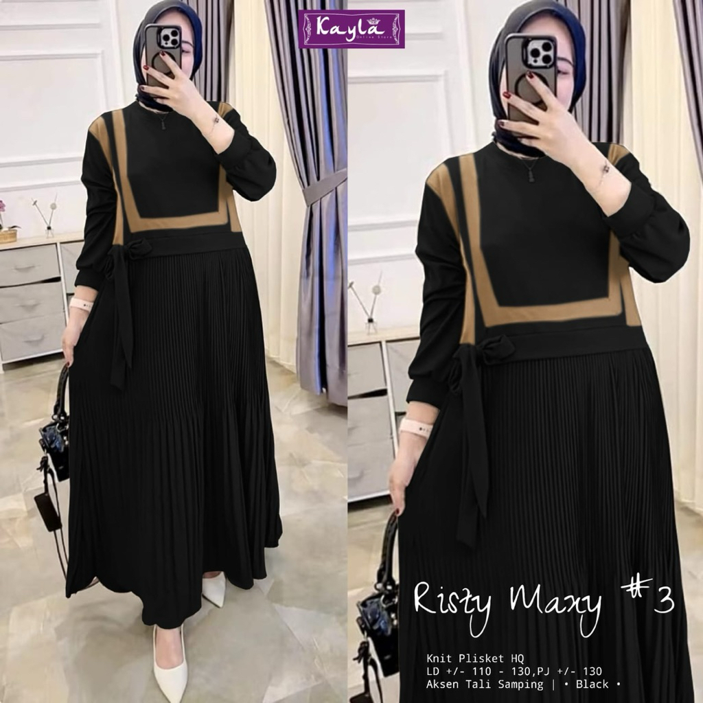 RISTY MAXY #3 ORIGINAL BY KAYLA gamis dress maxi basic polos knit plisket