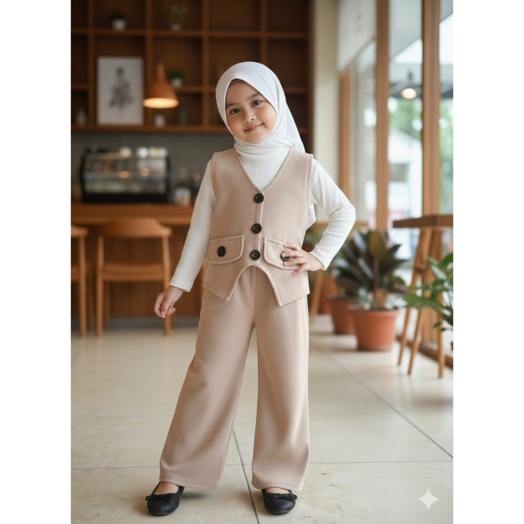Oneset Anak Perempuan Setelan Rompi Anak Perempuan Korean Style Set Baju dan Celana 2-6 Tahun