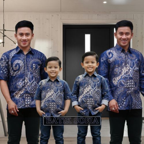 Terbaru Kemeja batik ayah dan Kemeja batik anak cowok BATIK Warna Biru elektrik Batik Pria