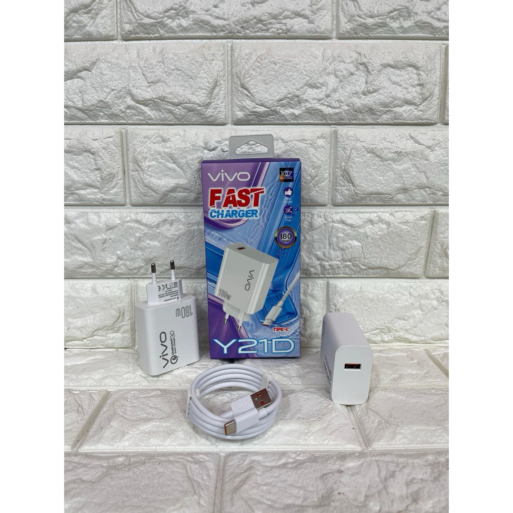 Charger Ori Vivo Y21D 180W Fast Charging Vooc Casan isi daya cepat V8 Micro Type C