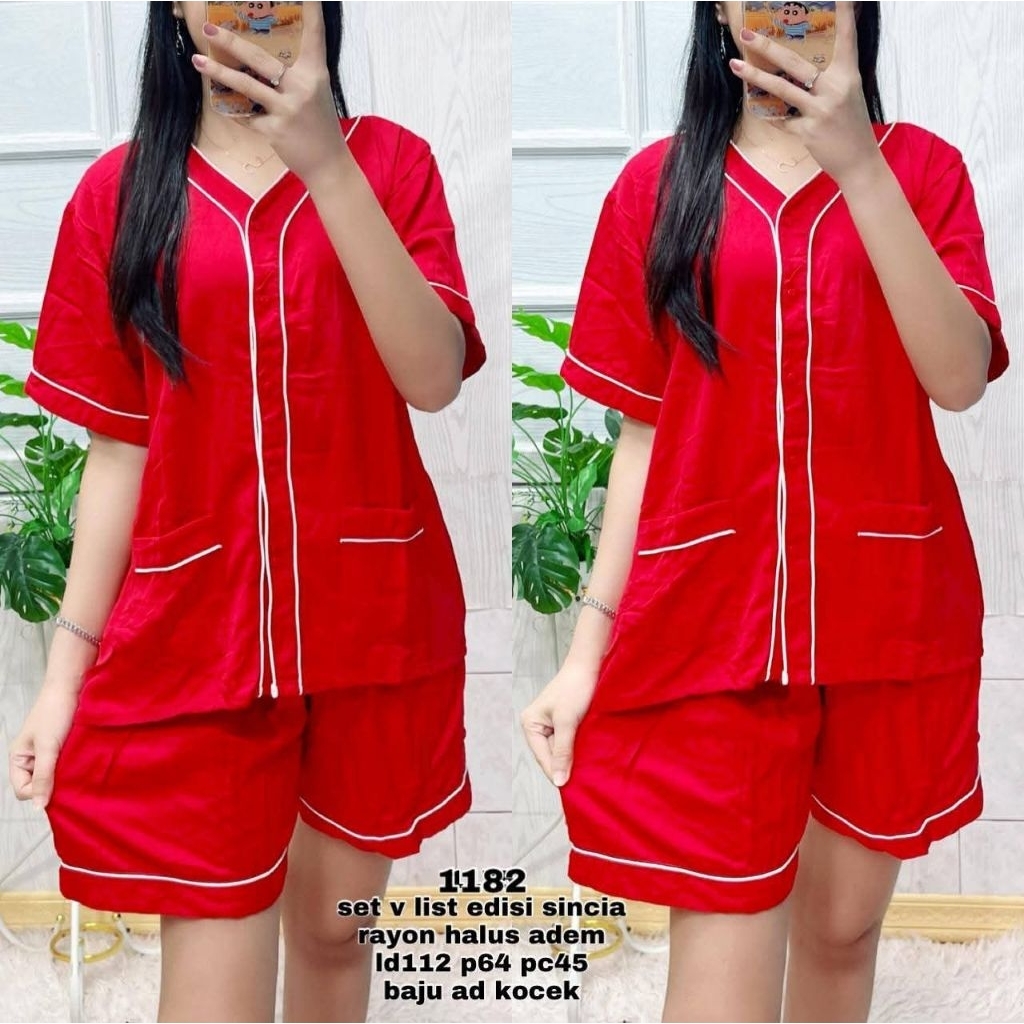 Piyama baju tidur kancing import fit L . Baju tidur import murah