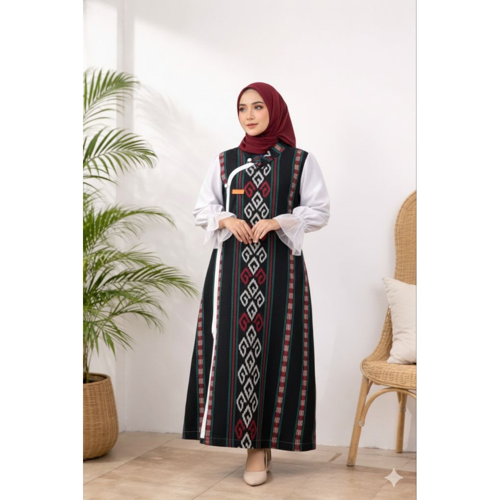 Gamis Tenun Batik Premium Wanita Elegan Setelan Wanita Model Terbaru Lebaran 2026