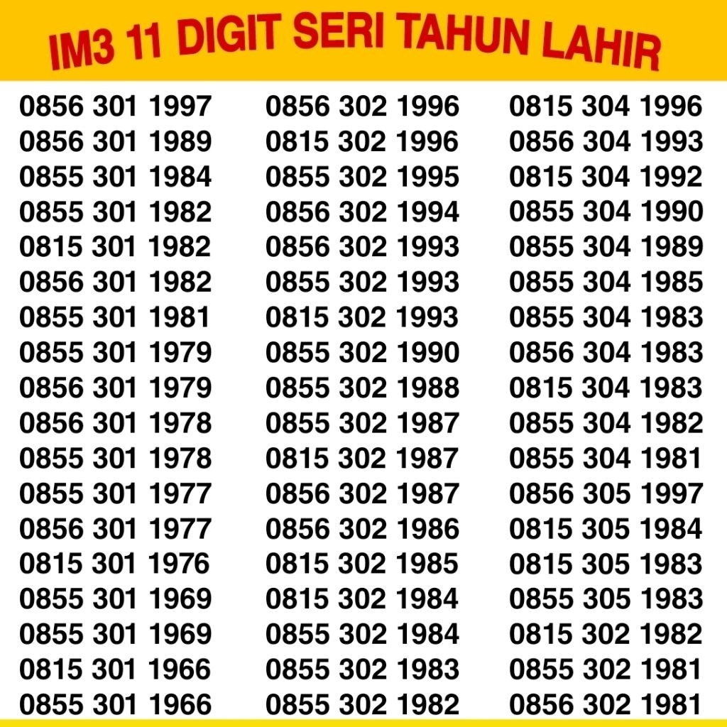 Indosat Nomor Cantik IM3 Murah Seri Tahun Lahir dll