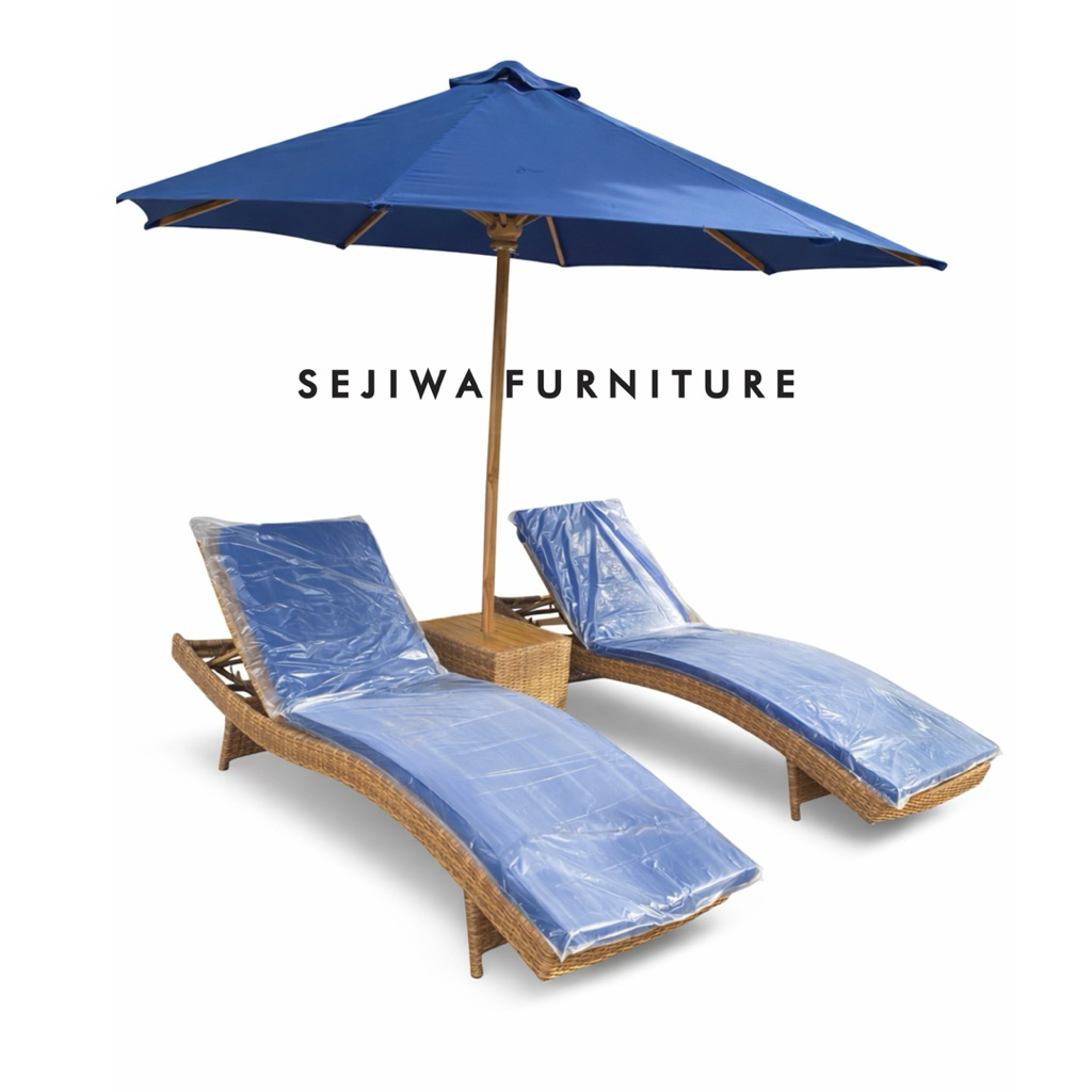 Set Sun Lounger Rotan Sintetis / Kursi Berjemur Rotan Sintetis / Kursi Santai Kolam Renang