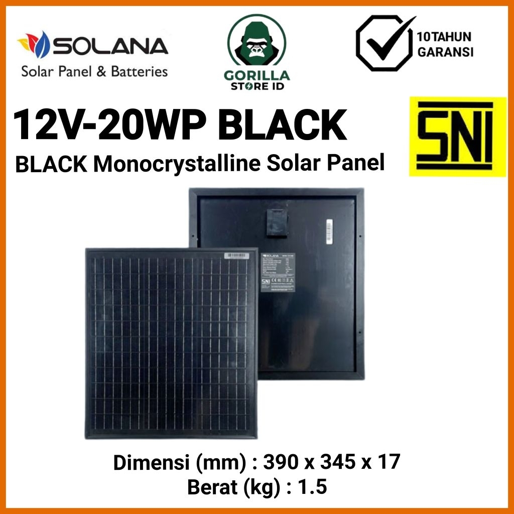 SOLAR PANEL 12V 20WP SOLANA SOLAR CELL MONOCRYSTALLINE BLACK