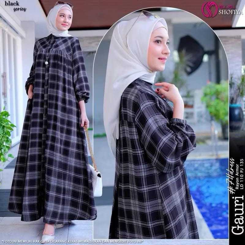 Gamis Gauri Dress Rayon Motif Kotak Kotak Terbaru//GAMIS KOTAK TERLARIS