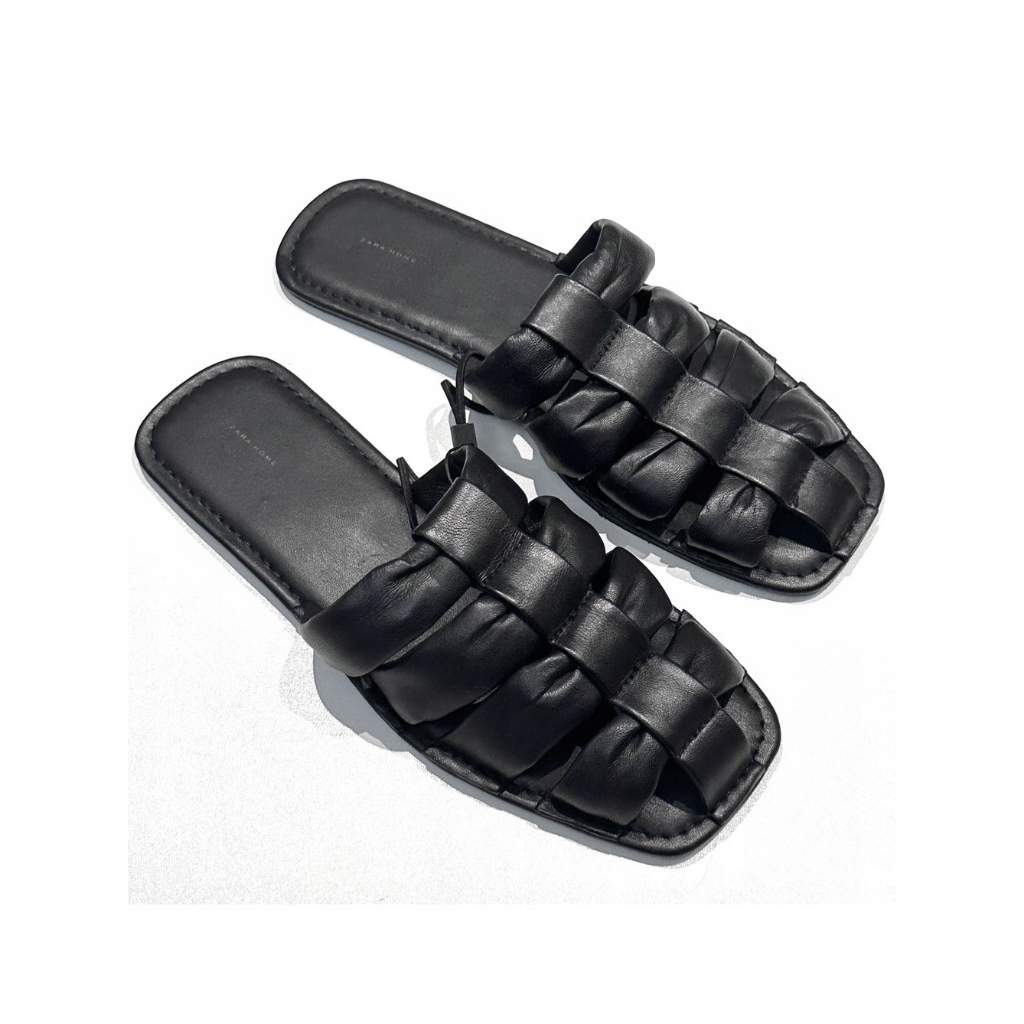 Zara Home Leather Mule Cage Sandals in Black - Sandal Flat Wanita