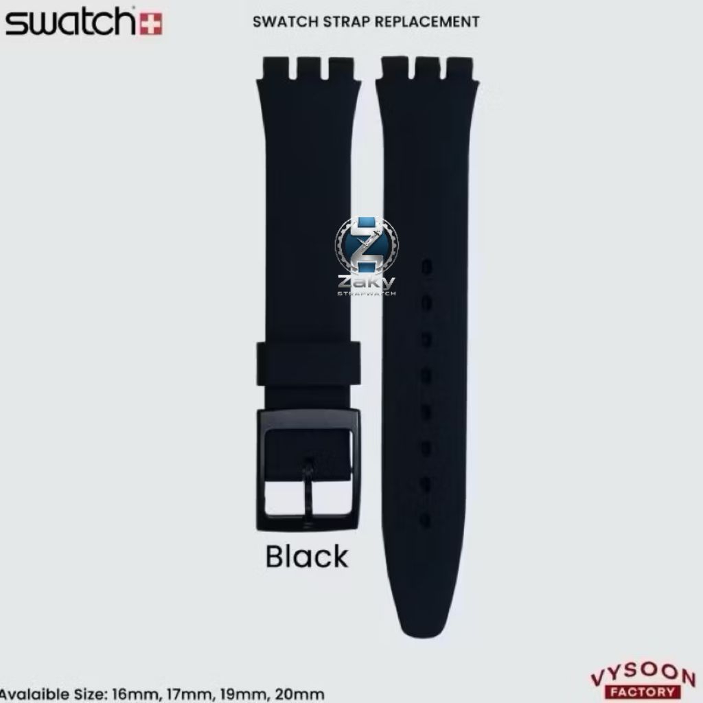 Strap/Tali Jam Swatch Black Rebel New Gent Original Swatch 17mm 19mm