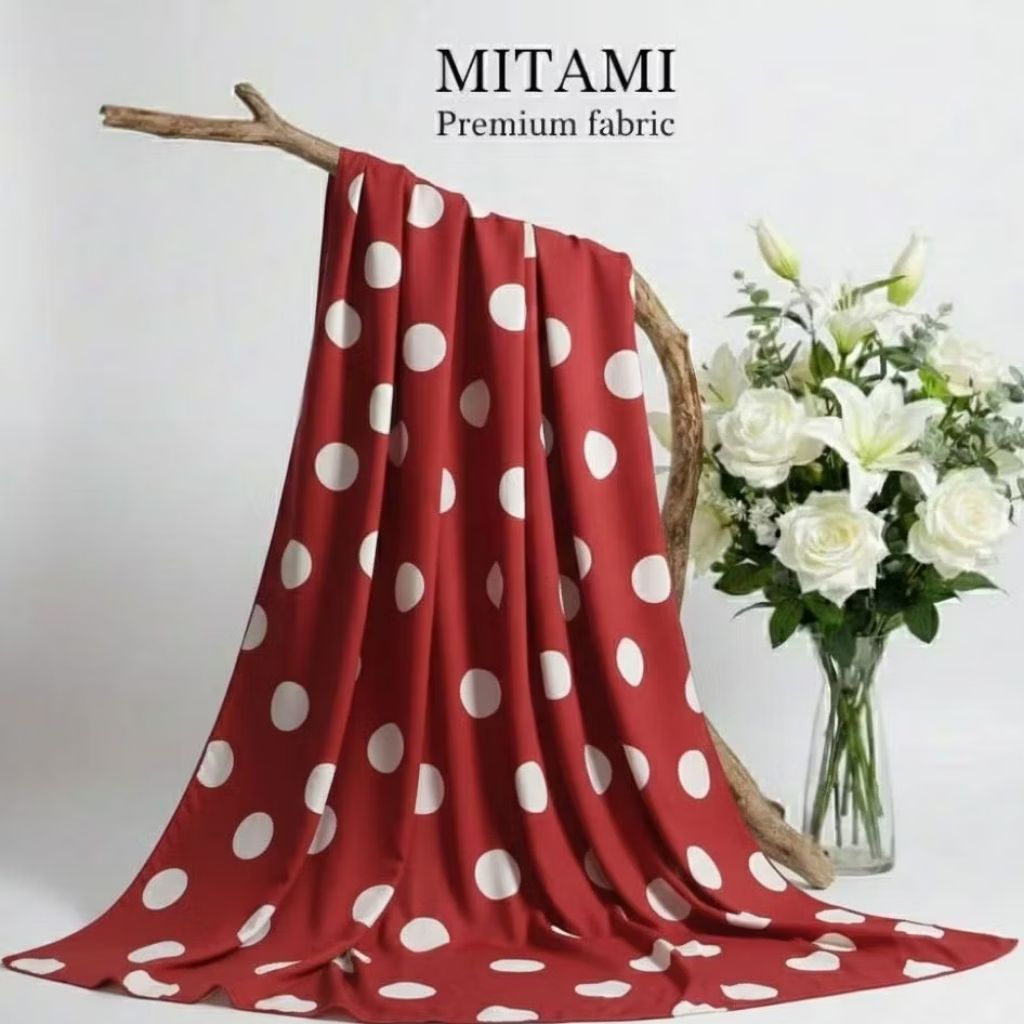 Kain Katun Jepang Premium Motif Polkadot Besar Putih - Kain Katun Silk (Harga Per 0,5)ADH