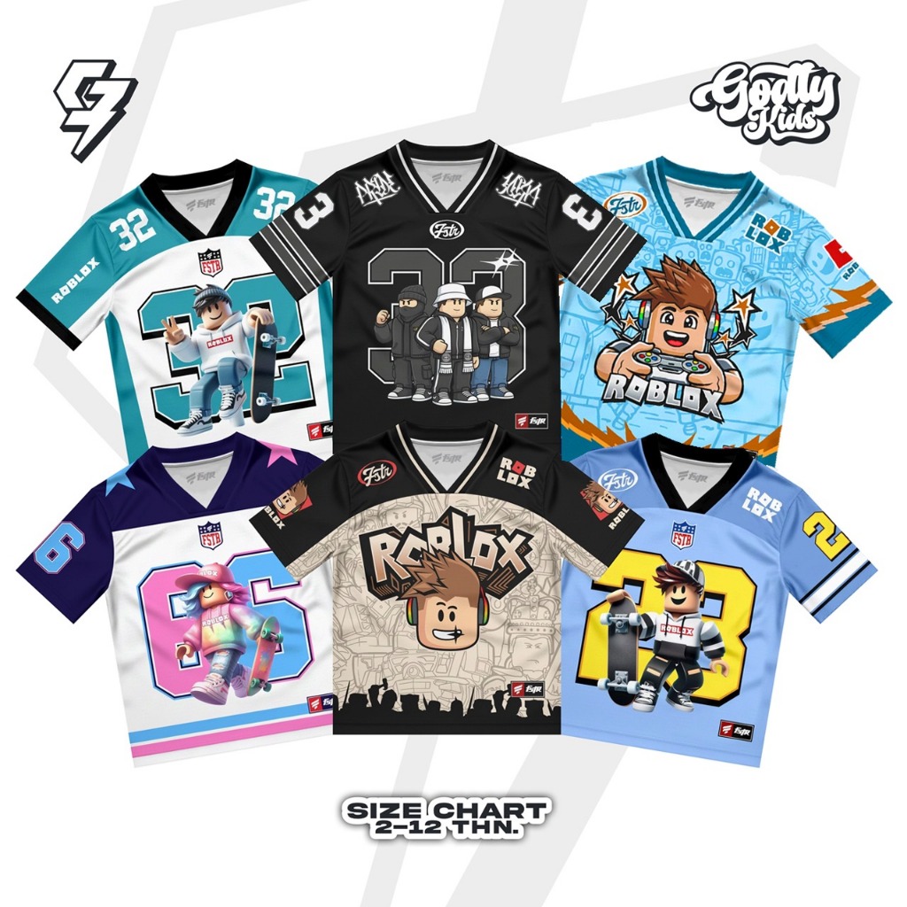 GODLYKIDS Jersey Anak Roblox Usia 2-12 Tahun  / Jersey Anak Laki laki Perempuan / Baju Roblox Anak