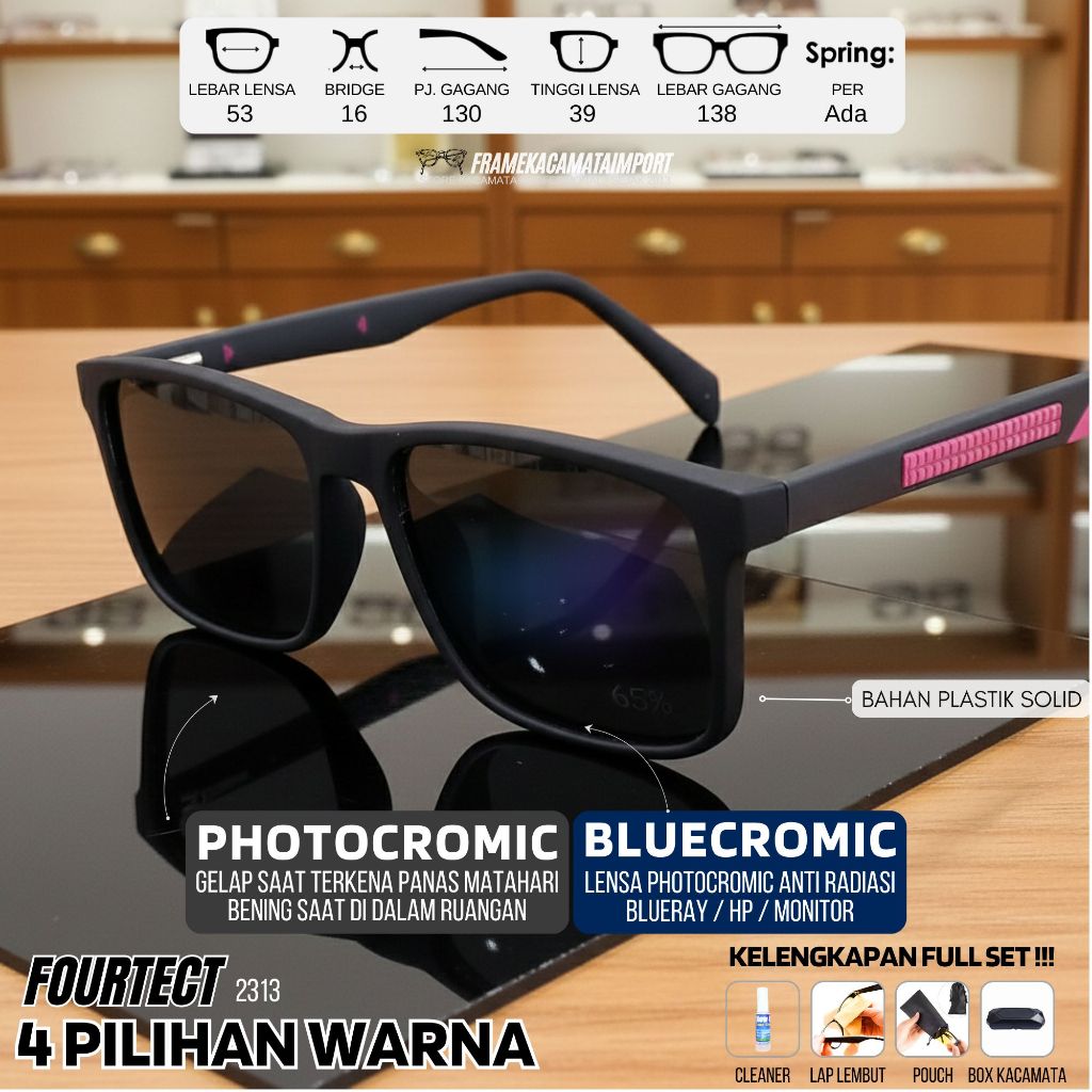 PAKET KACAMATA PHOTOCROMIC BLUECROMIC -0.25 s/d -6.00 Silinder 2 Kacamata Kotak Pria Kotak Kasual Sp
