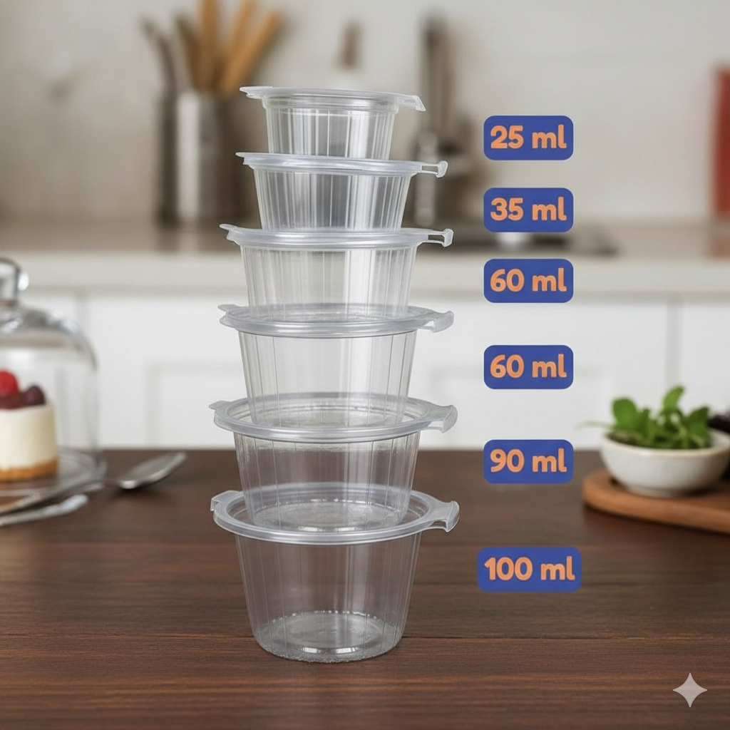 50 PCS Cup Mika Puding Sambal Sauce Agar Agar Cup Belimbing Tutup Sambung  35ml 60ml 70ml 90ml 100ml