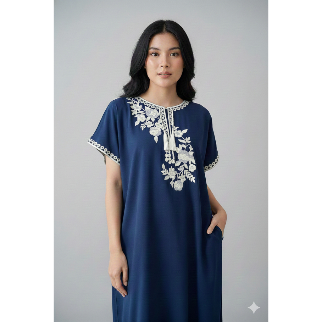 Dasteria Pendek Bordir Katun Rayon Putih