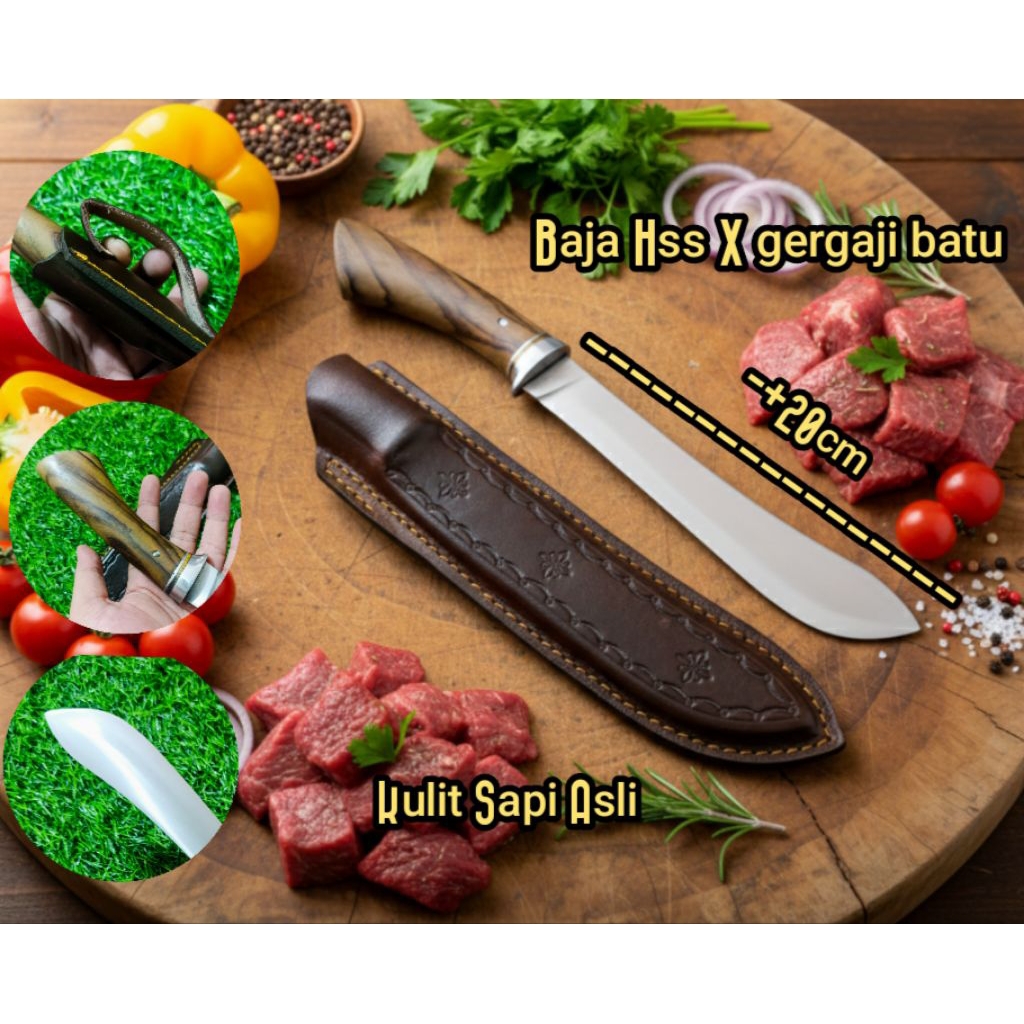 Pisau sembelih Hss Bullnose sarung kulit pisau daging bullnous serbaguna