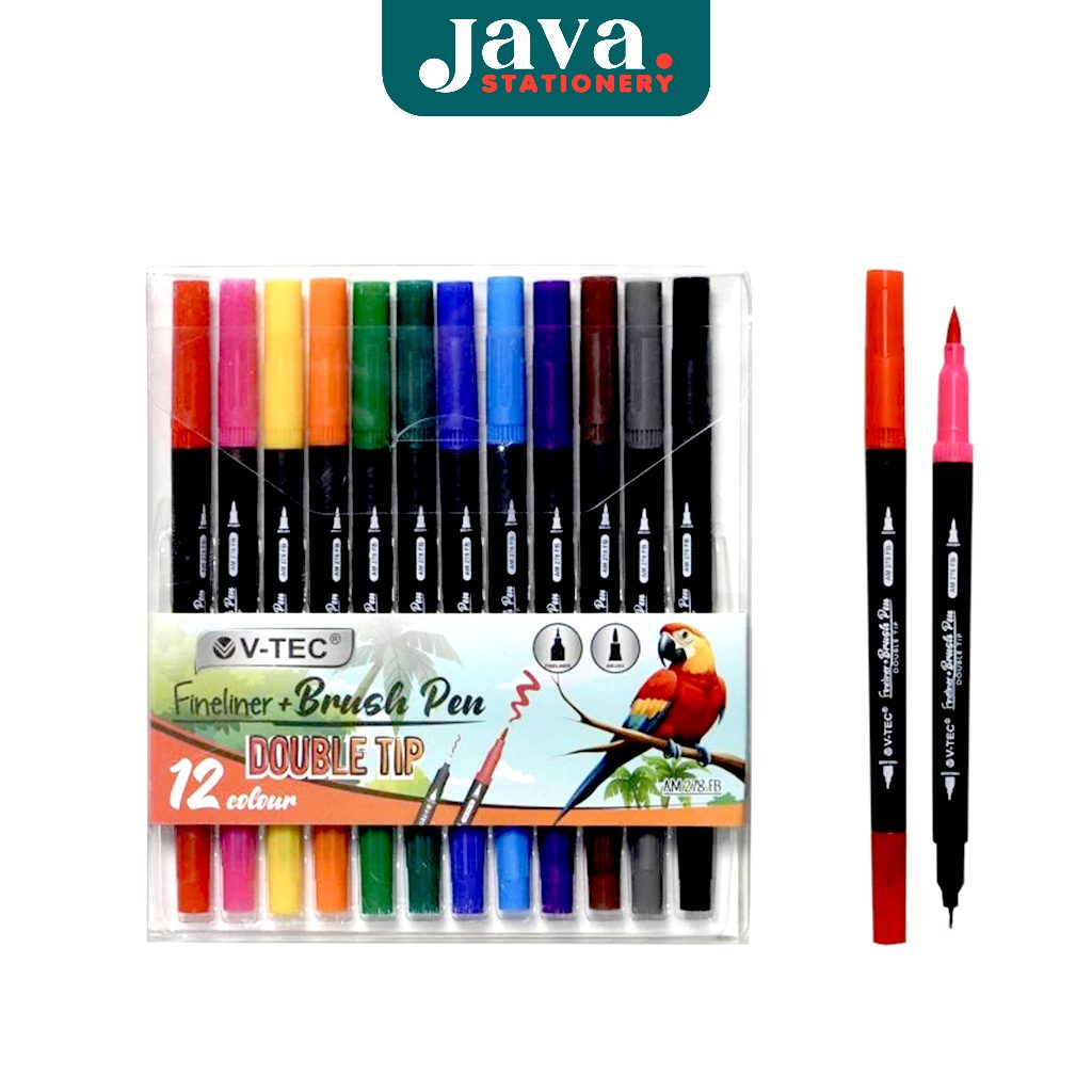 Set Marker V-tec Dual Tip Fineliner & Brush Pen 12 Colour AM 278