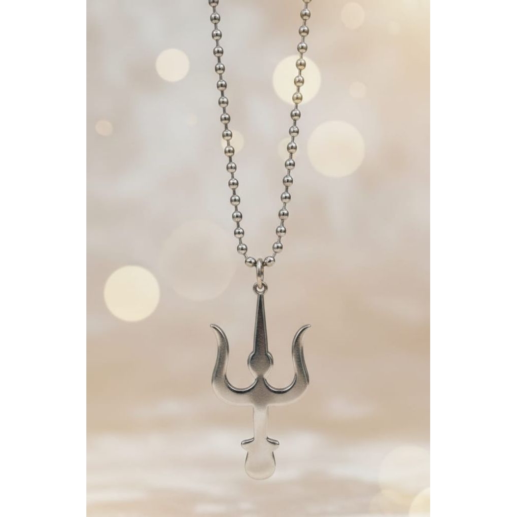 Kalung mrica liontin trisula pagarnusa baja putih