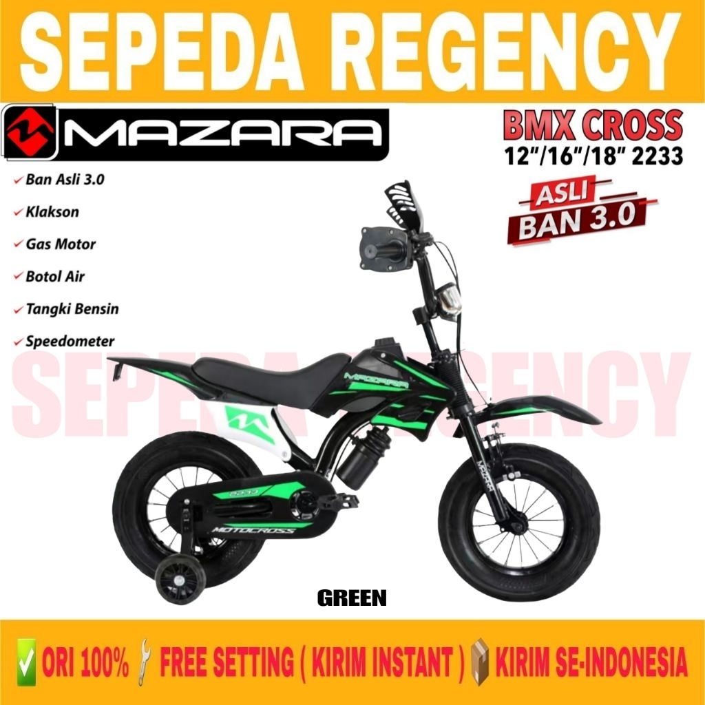 Sepeda Anak BMX CROSS MAZARA 2233 Ukuran 12 16 18 Inch Ban Jumbo 3.0 Model Cross Kids Bike