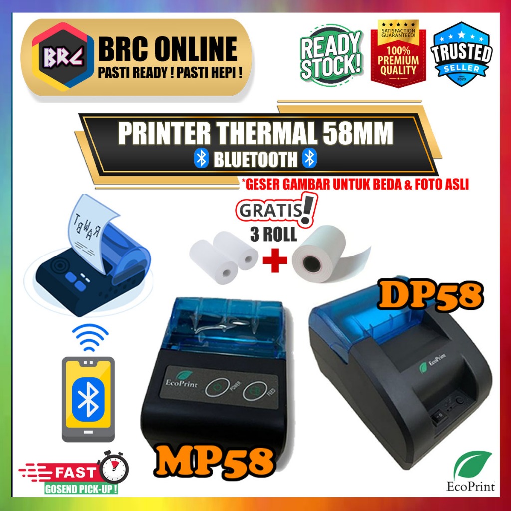 Printer Kasir Thermal Bluetooth 57mm 58mm Portable Baterai Struk Resi Brilink Cafe PPOB SPBU UMKM