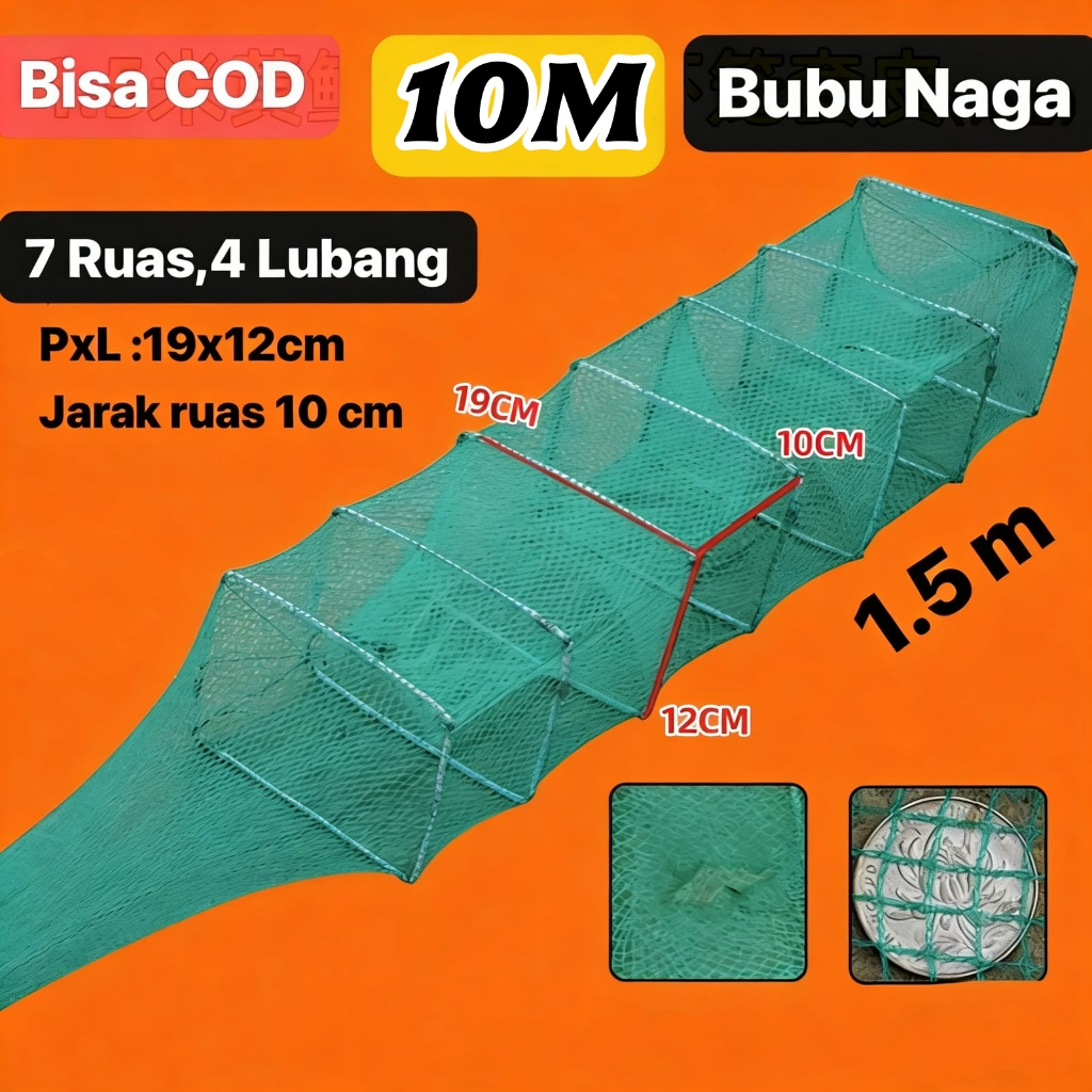 Jaring Bubu Naga Perangkap Udang Ikan Lipat Portable 17 Ruas 10 Meter
