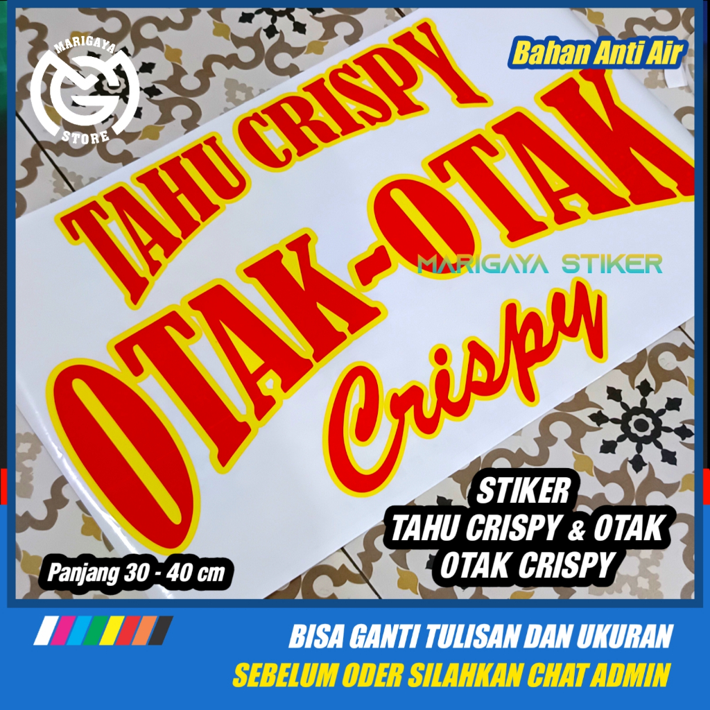 CUSTOM Stiker tulisan TAHU CRISPY DAN OTAK OTAK untuk usaha/stiker gerobak jualan/stiker kaca etalas