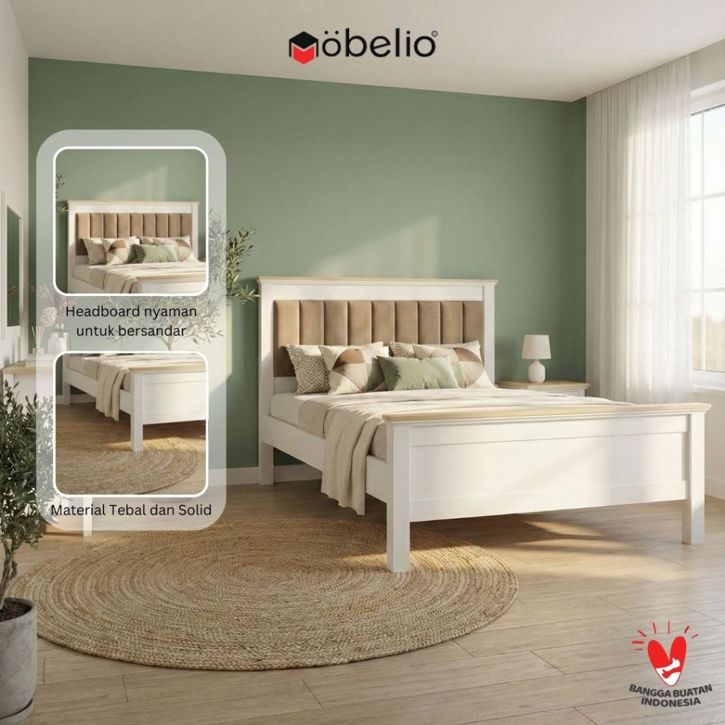 MOBELIO - Ranjang Dipan Single Solid Sandaran dan Rak 120 x 200 Modern Minimalis Putih - POLO WRS