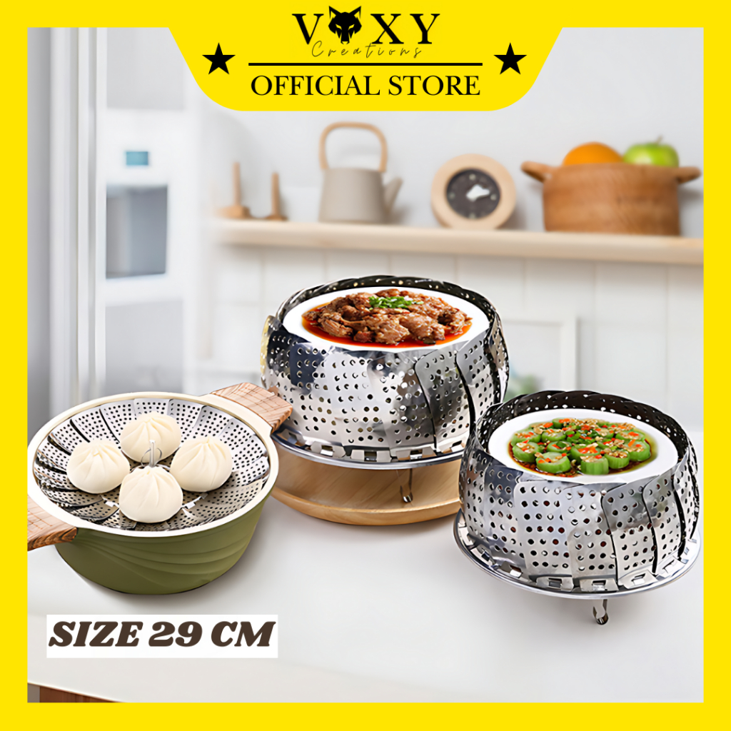 Steamer Cooking Plate Alas Kukus Lipat 29 Cm / Kukusan Stainless Lipat Model Bunga / Kukusan Bakpao