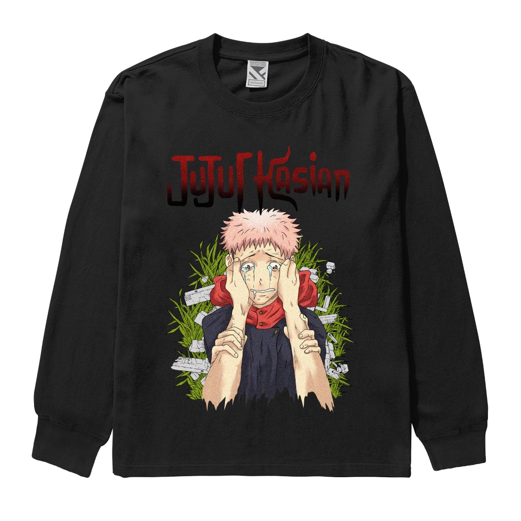 Zerotwentytwo Longsleeve Jujutsu Kaisen Black | Kaos Lengan Panjang Jujur Kasian Hitam Pria Parodi P