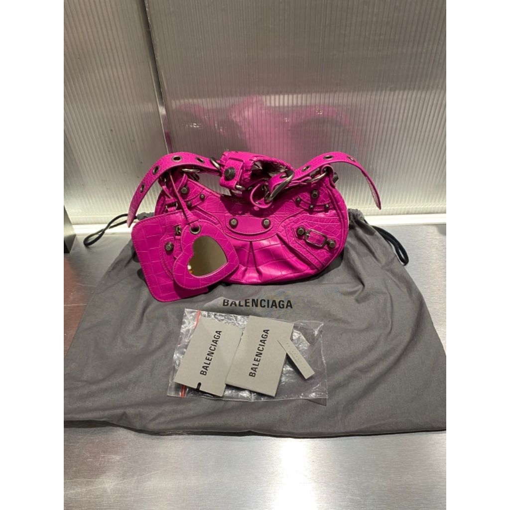 preloved original balen le cagole xs croco embossed leather fuschia