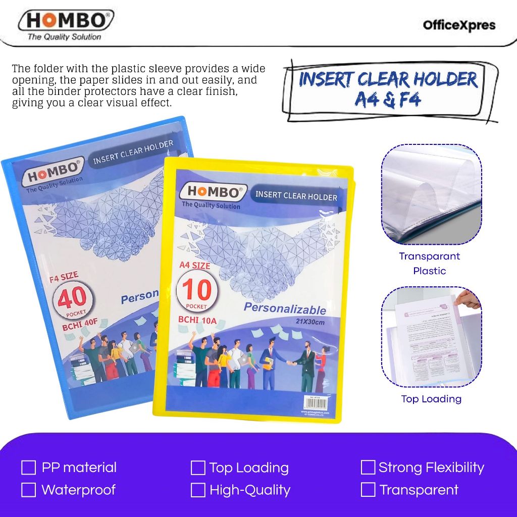 Insert Clear Holder A4 F4 10,20,40 Lembar / Map Plastik Pocket / Dokumen Keeper / Plastik Folder