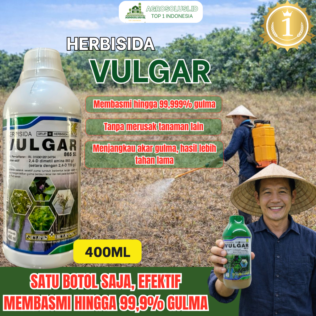 Herbisida Vulgar 865 SL 400ML – Pembasmi Rumput Liar untuk Padi & Tebu