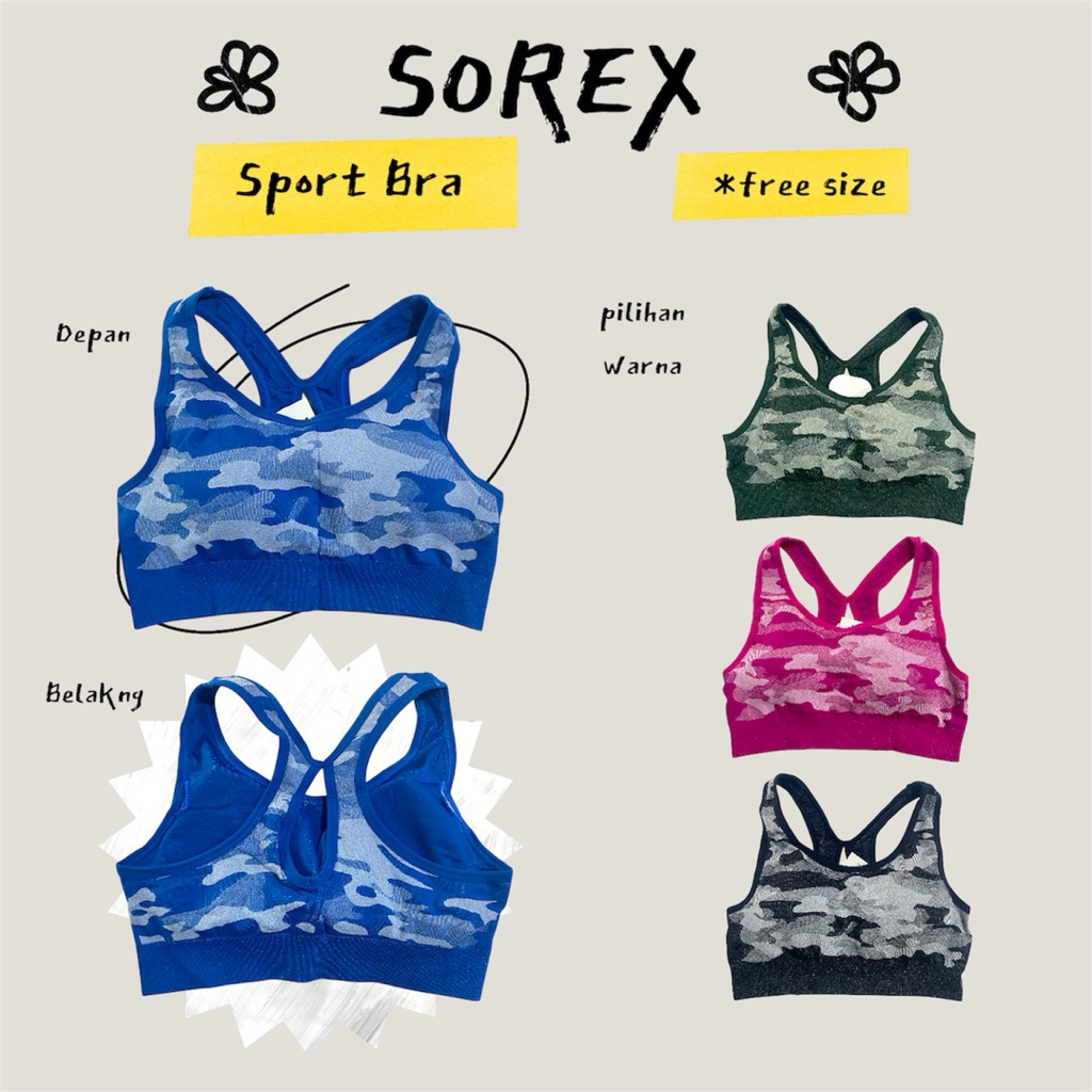 Sorex Bra Sport Busa Tanpa Kawat Free Size Push Your Limit BH Army Stretch Ukuran Bebas