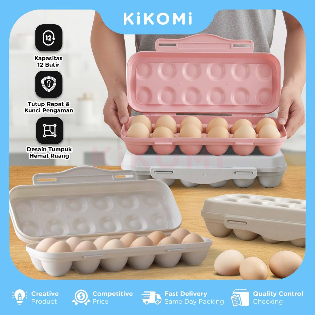 Tempat Telur Kulkas 12 Grid Wadah Penyimpanan Telur Plastik Tebal Egg Tray Minimalis Modern - HM