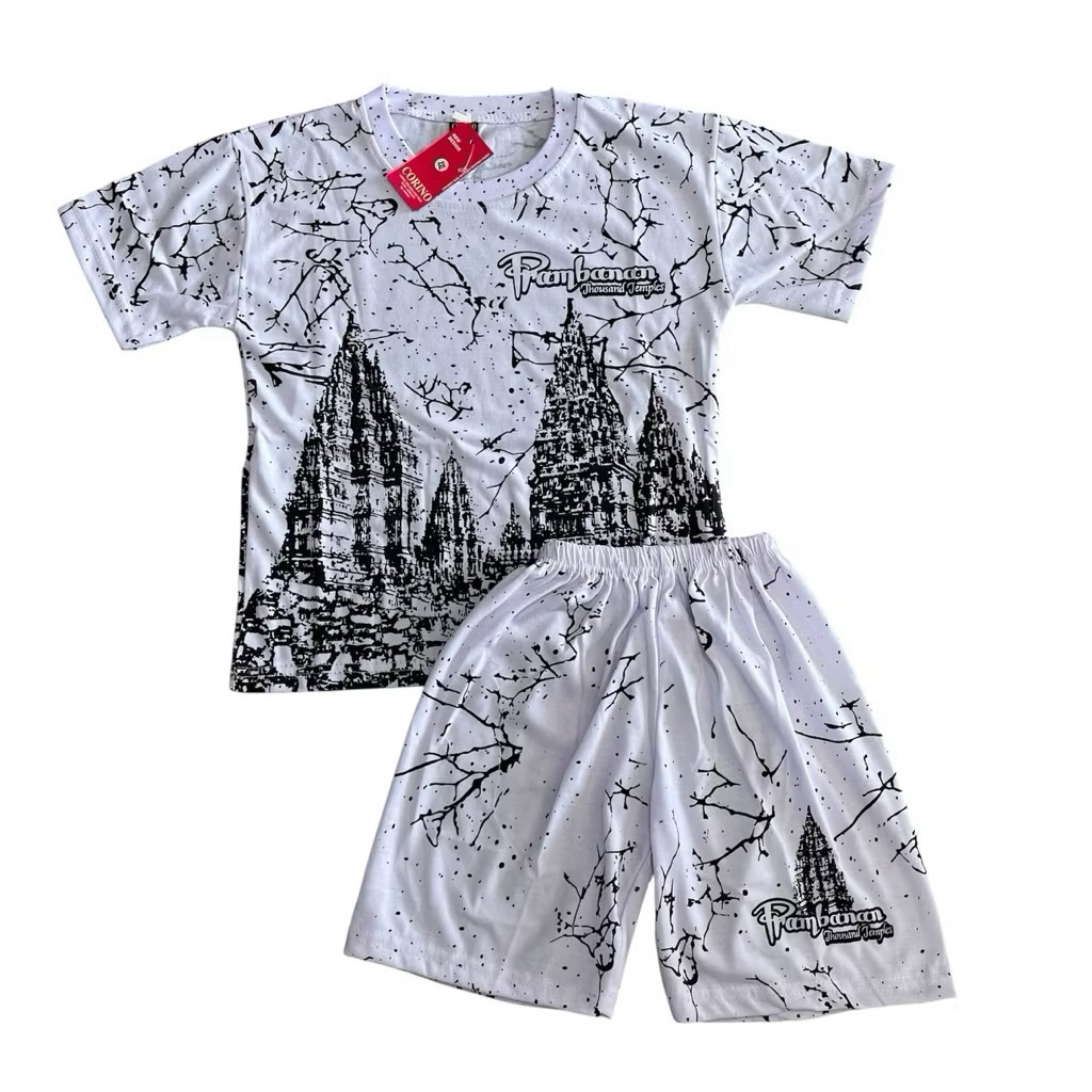 Setelan Kaos Celana Prambanan Putih