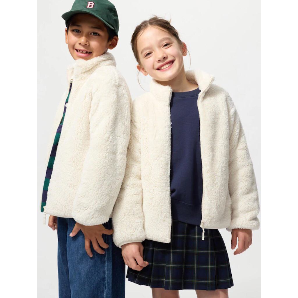 jaket anak Uniqlo bulu putih gading