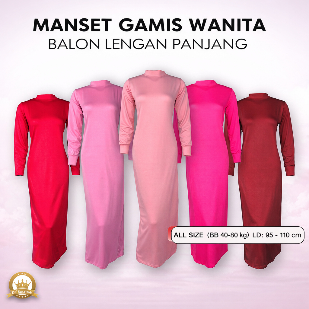 Baju Manset Gamis Lengan Panjang Spandek Balon Kerah Leher Tinggi Turtle Neck Wanita Polos Dalaman P
