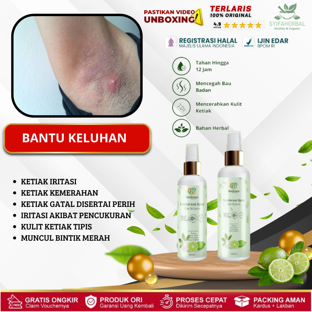 Deodorant Spray Bariklan Menenangkan Ketiak Kemerahan, Ketiak Iritasi Akibat Dicukur, Ketiak Tidak N