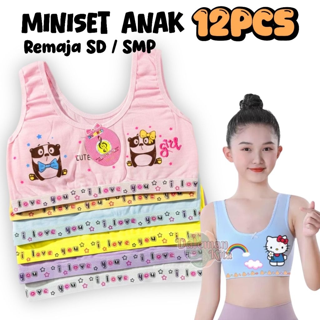 12 Pcs Miniset Anak Remaja Perempuan SD SMP BRA Mini Anak ABG Katun Motif Lucu Cantik