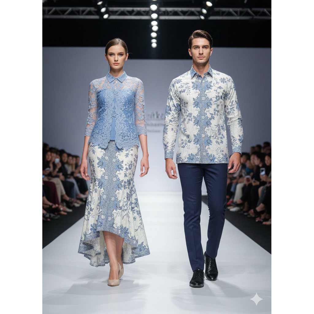 rok kebaya ice blue duyung mermaid ekor katun primis pekalongan