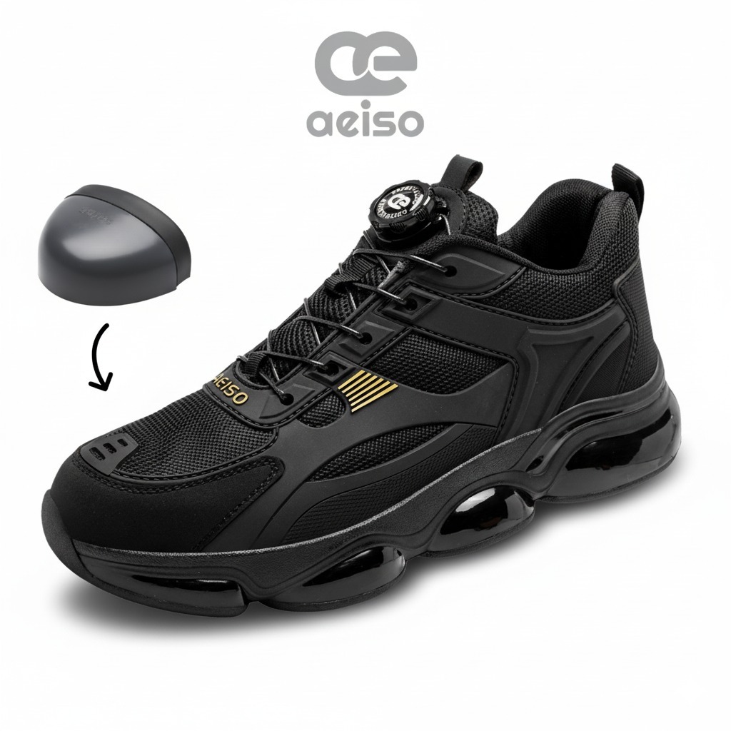 Aeiso - Sepatu Casual sporty V20 tali putar  dan extra penguat di ujung sepatu  non K3 Hitam  38-46